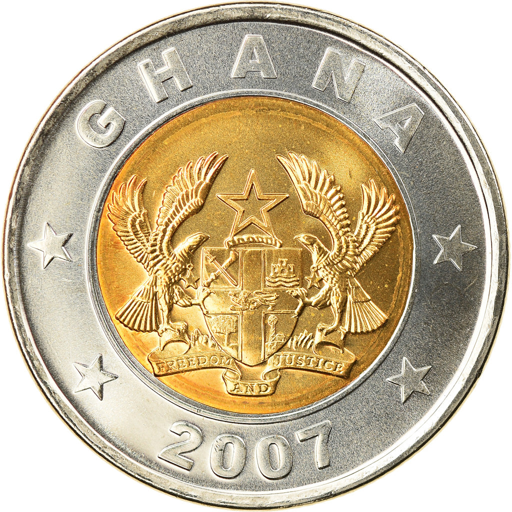 Coin, Ghana, Cedi, 2007, BU, MS(65-70), Bi-Metallic, KM:42