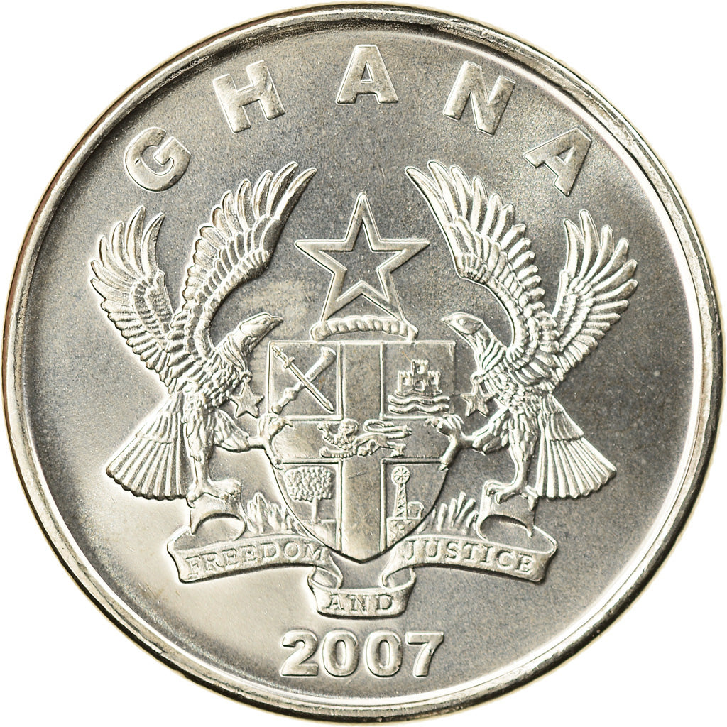 Coin, Ghana, 50 Pesewas, 2007, BU, MS(65-70), Nickel plated steel, KM:41