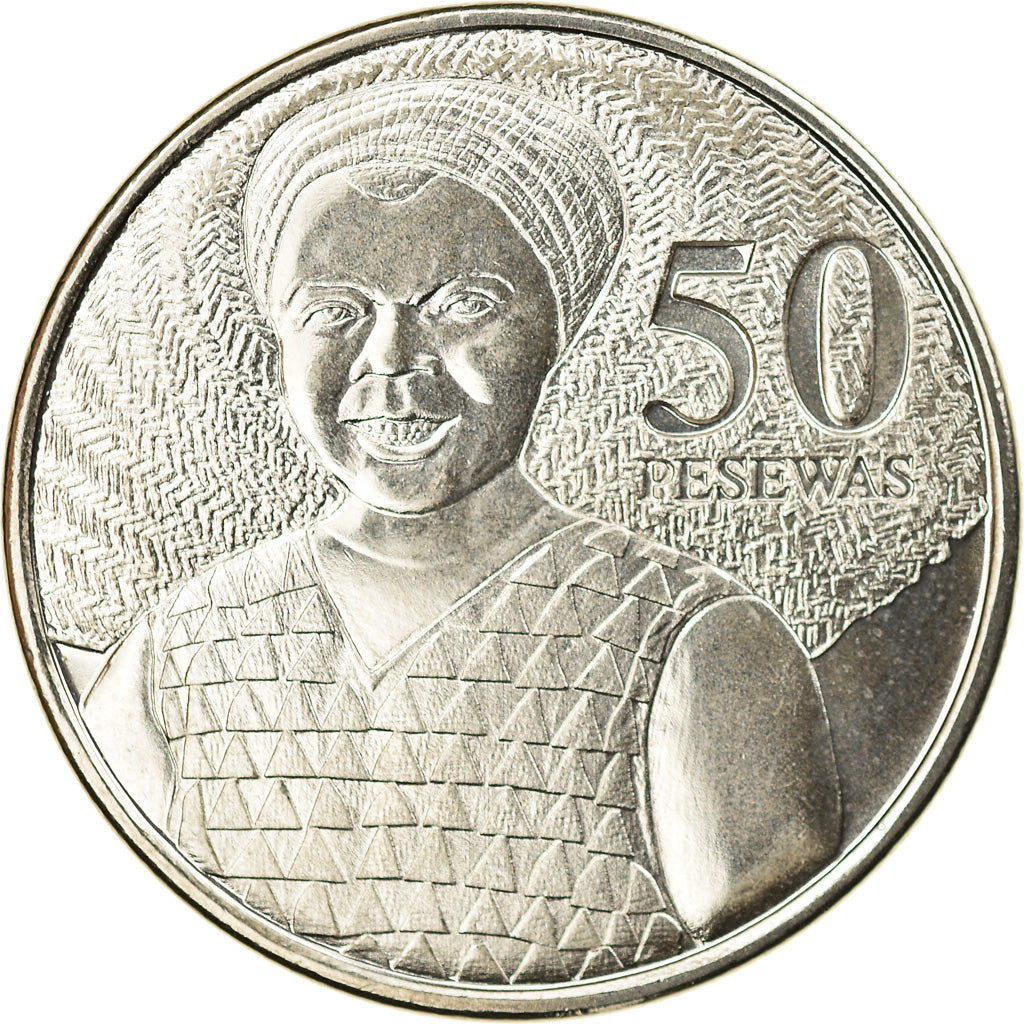 Coin, Ghana, 50 Pesewas, 2007, BU, MS(65-70), Nickel plated steel, KM:41