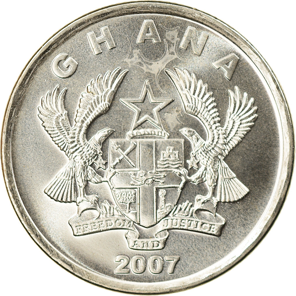 Coin, Ghana, 10 Pesewas, 2007, BU, MS(65-70), Nickel Clad Steel, KM:39