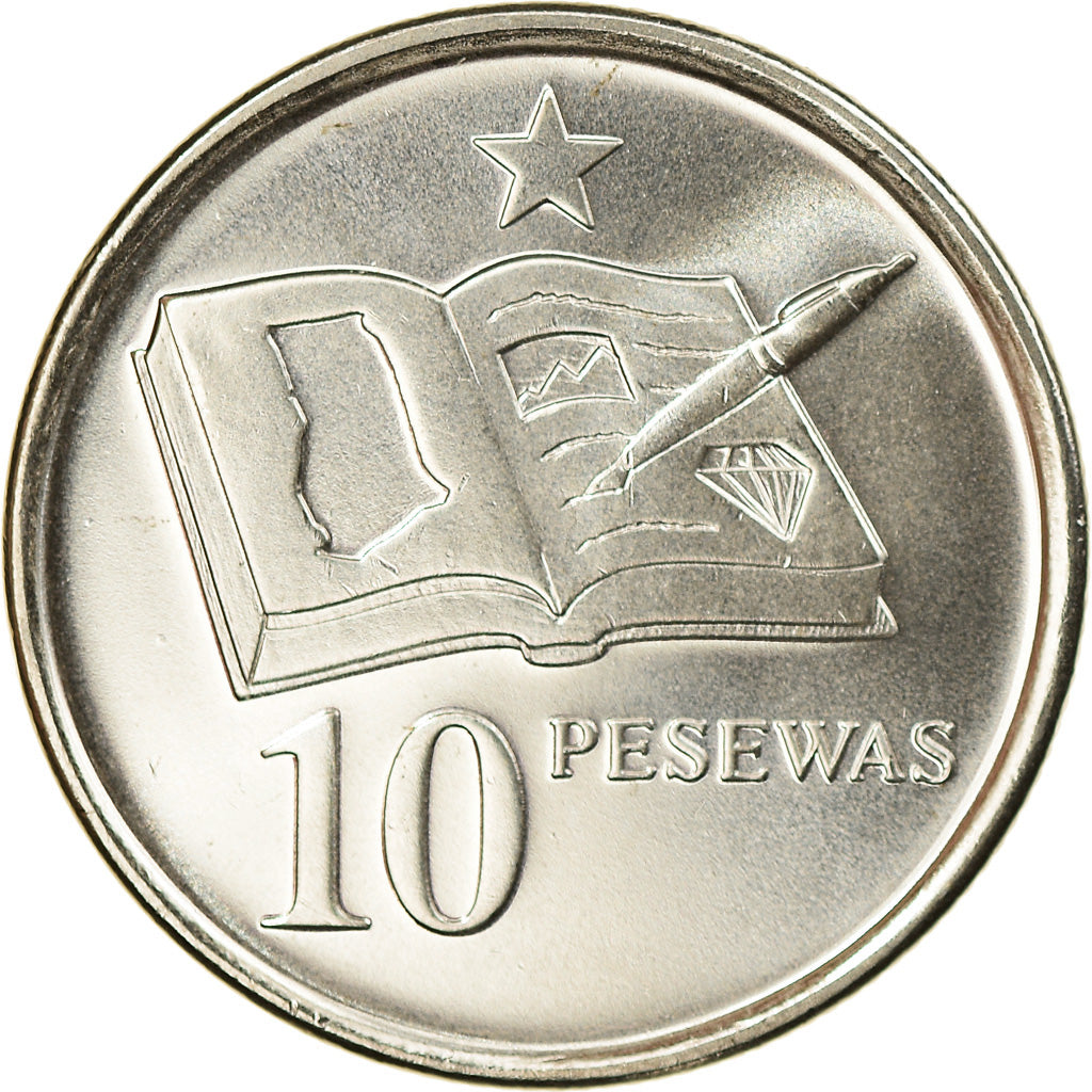Coin, Ghana, 10 Pesewas, 2007, BU, MS(65-70), Nickel Clad Steel, KM:39
