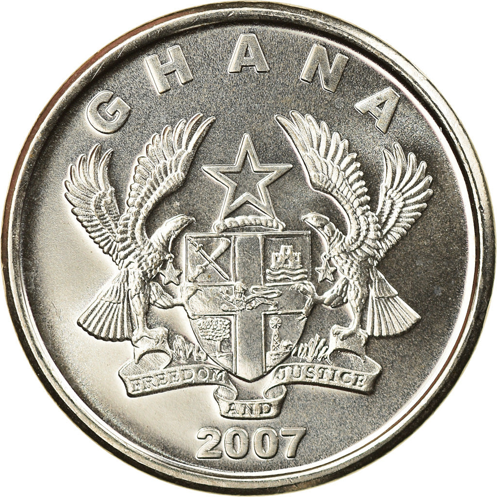 Coin, Ghana, 5 Pesewas, 2007, BU, MS(65-70), Nickel Clad Steel, KM:38
