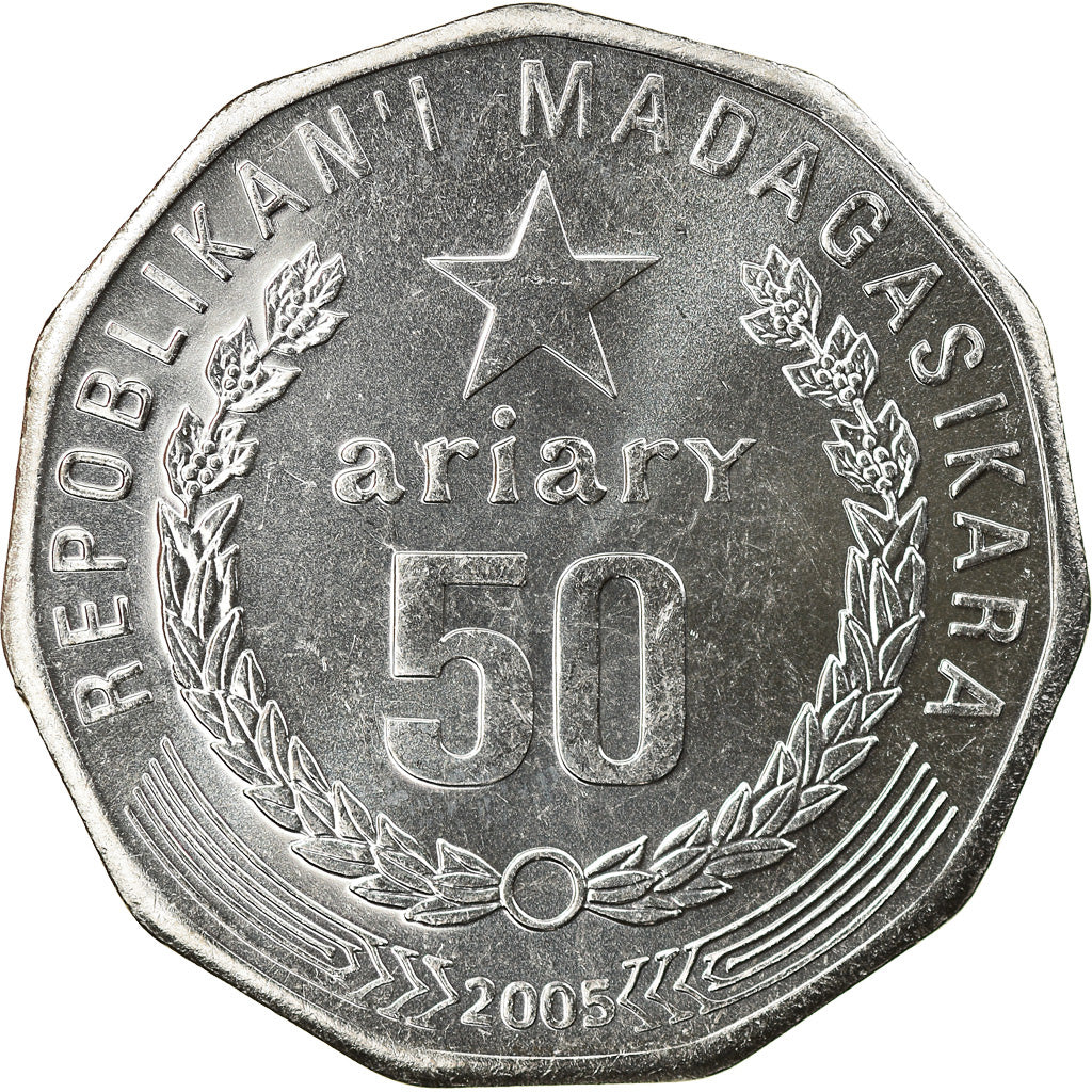 Coin, Madagascar, 50 Ariary, 2005, Royal Canadian Mint, MS(65-70), Stainless