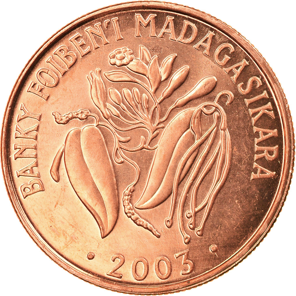 Coin, Madagascar, 2 Ariary, 2003, Royal Canadian Mint, MS(65-70), Copper Plated