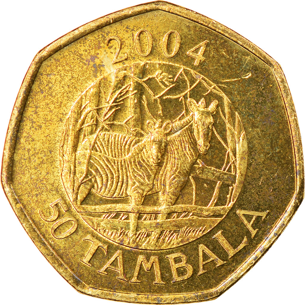 Moneta, Malawi, 50 Tambala, 2004, BB+, Acciaio placcato ottone, KM:66