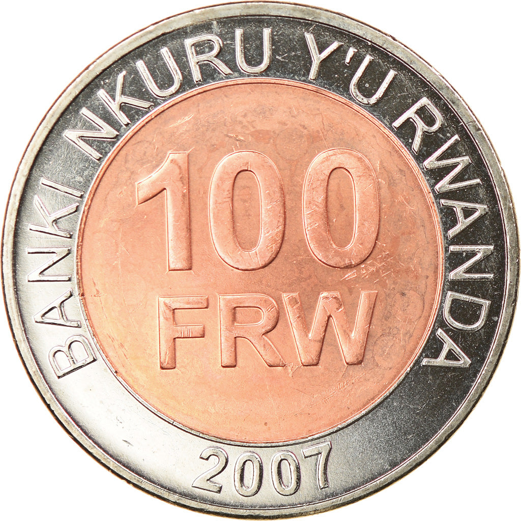 Coin, Rwanda, 100 Francs, 2007, British Royal Mint, MS(63), Bi-Metallic, KM:32