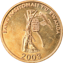 Coin, Rwanda, 10 Francs, 2003, MS(63), Brass plated steel, KM:24