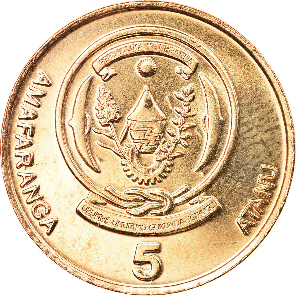 Moneta, Ruanda, 5 Francs, 2003, MS(63), Mosiądz platerowany stalą, KM:23