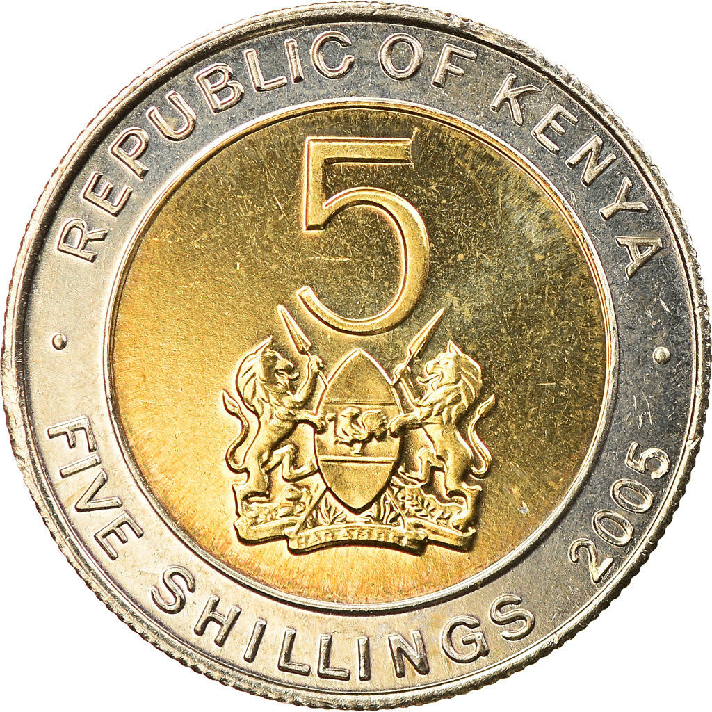 Coin, Kenya, 5 Shillings, 2005, British Royal Mint, MS(63), Bi-Metallic, KM:37.1