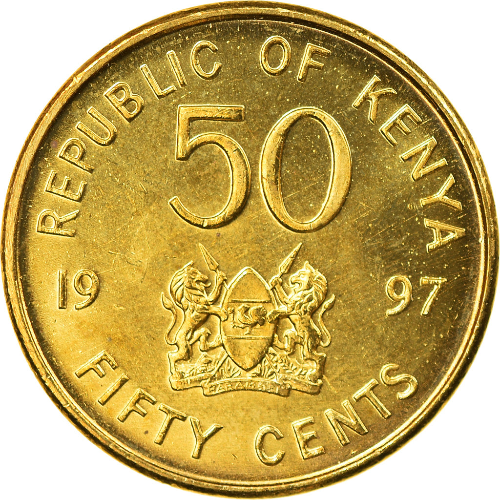 Coin, Kenya, 50 Cents, 1997, AU(50-53), Brass plated steel, KM:28