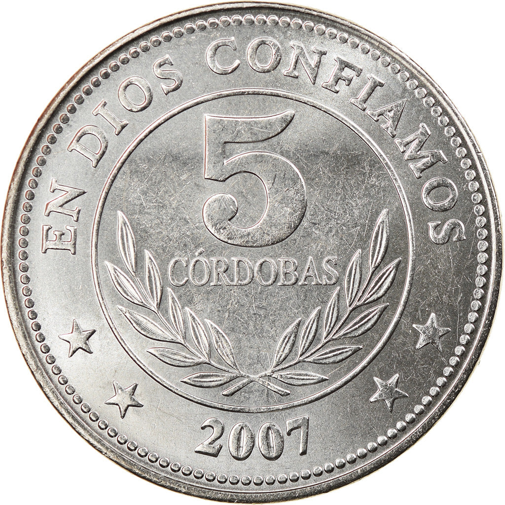 Coin, Nicaragua, 5 Cordobas, 2007, MS(63), Nickel plated steel, KM:New