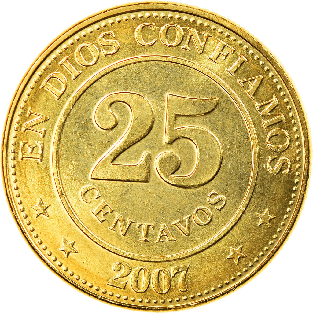 Moneta, Nicaragua, 25 Centavos, 2007, British Royal Mint, BB+, Acciaio placcato