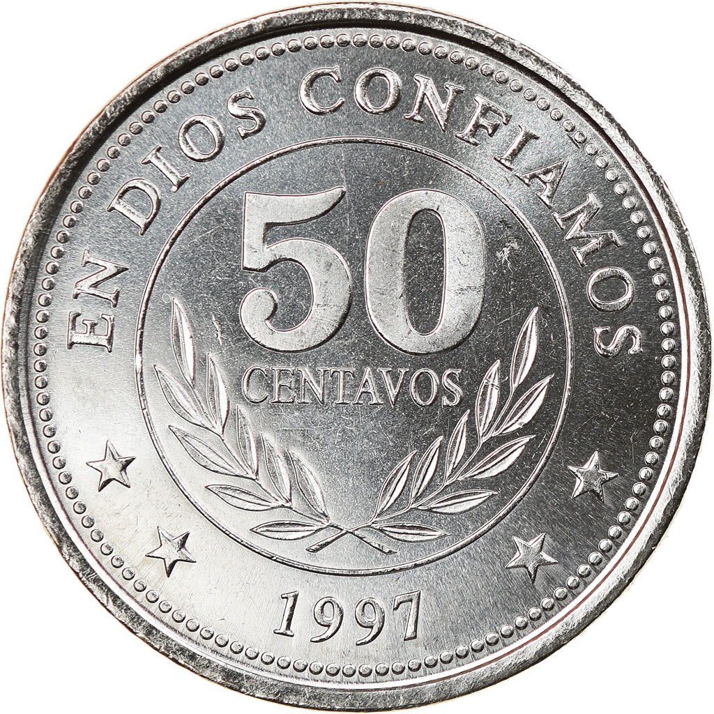 Coin, Nicaragua, 50 Centavos, 1997, MS(63), Nickel Clad Steel, KM:88