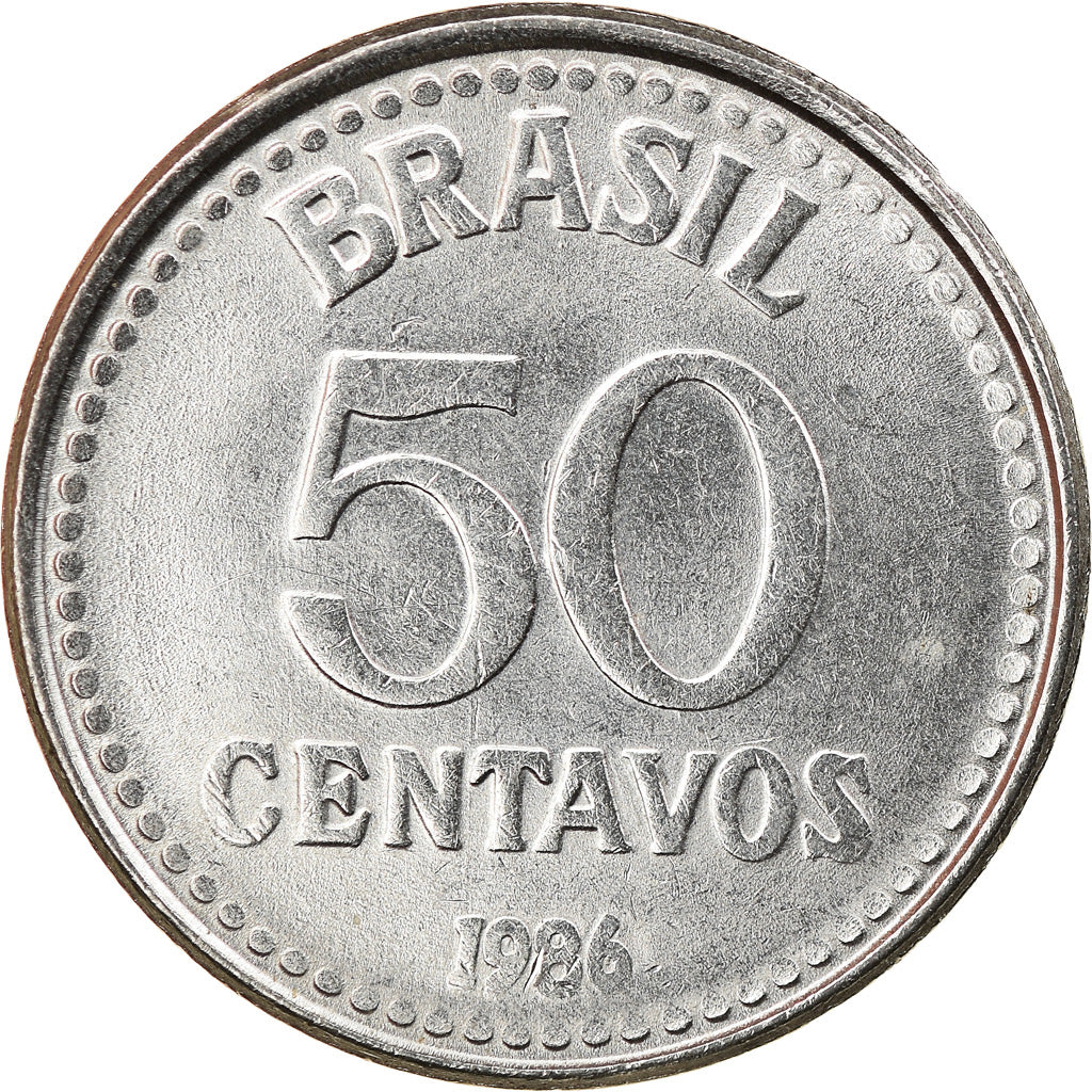 Munten, Brazilië, 50 Centavos, 1986, ZF+, Stainless Steel, KM:604