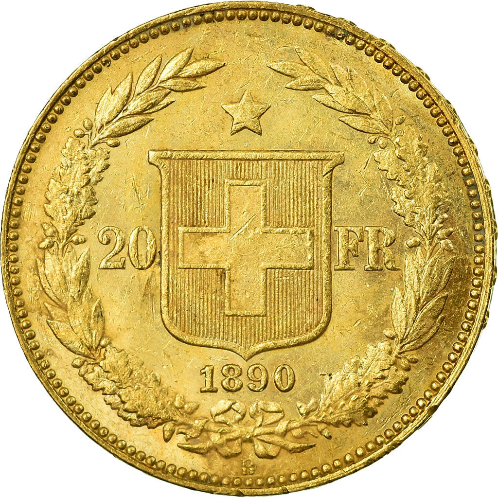 Coin, Switzerland, 20 Francs, 1890, Bern, AU(50-53), Gold, KM:31.3