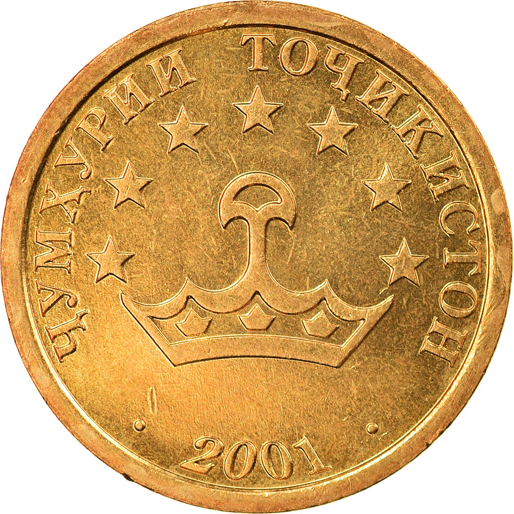 Munten, Tajikistan, 20 Drams, 2001, St. Petersburg, PR, Brass Clad Steel, KM:4.1