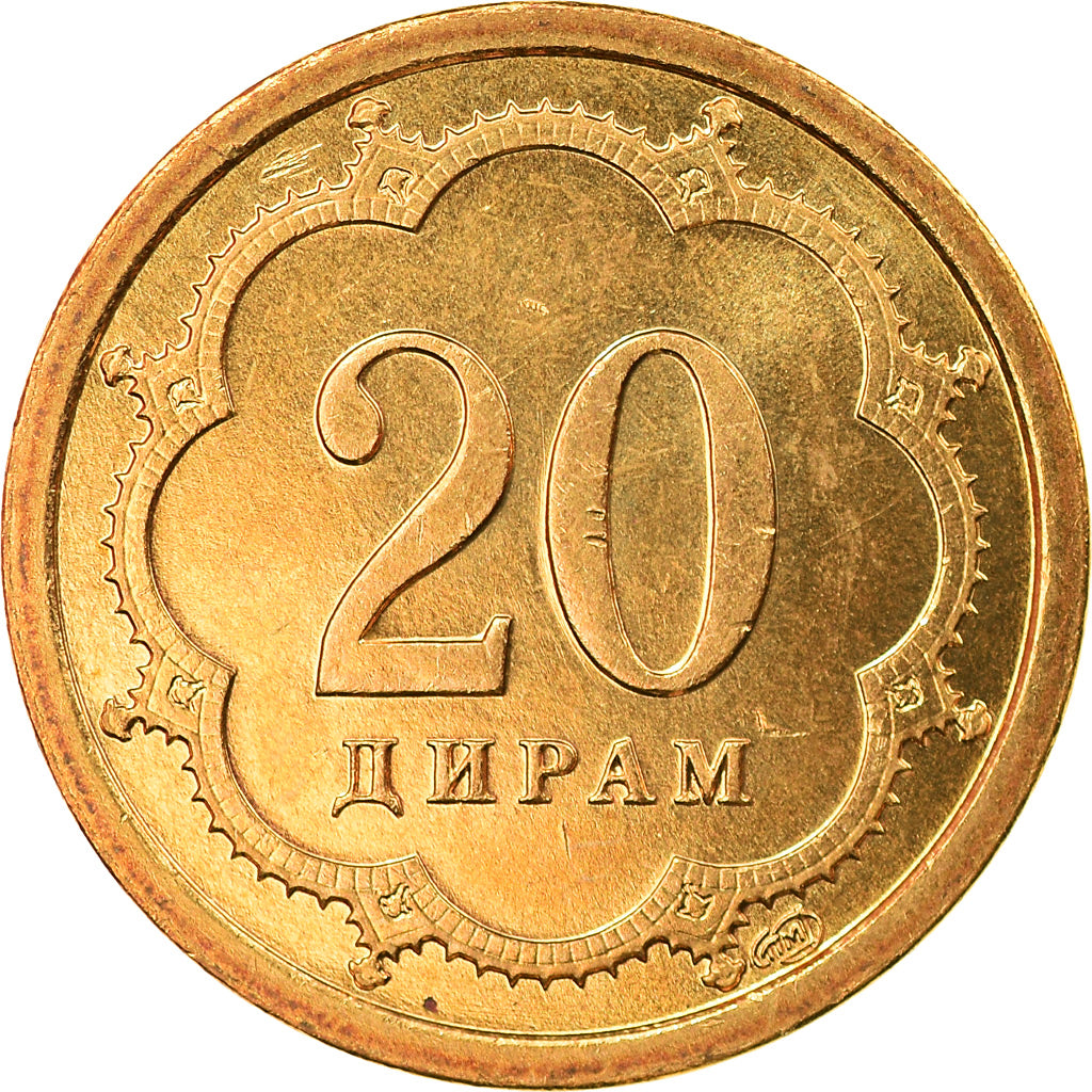 Munten, Tajikistan, 20 Drams, 2001, St. Petersburg, PR, Brass Clad Steel, KM:4.1