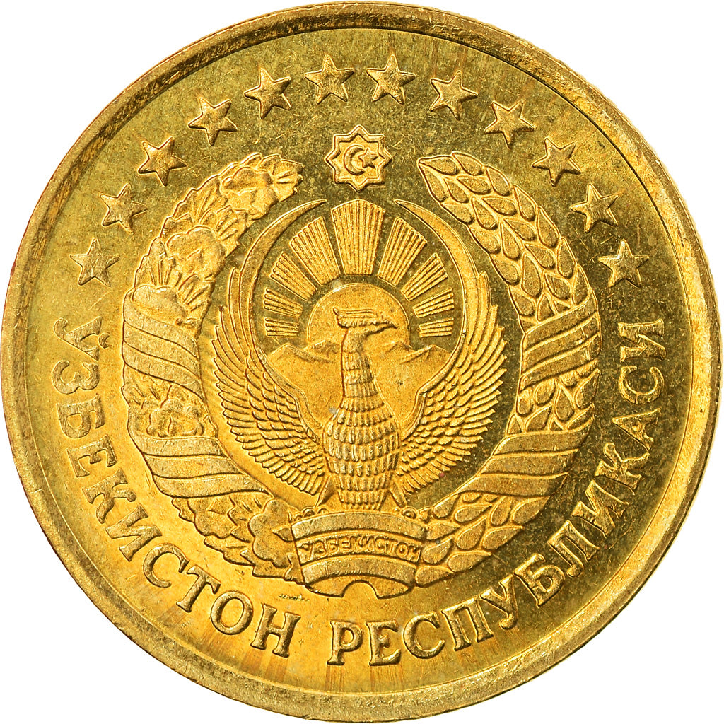 Moneda, Uzbekistán, 3 Tiyin, 1994, MBC+, Latón chapado en acero, KM:2.2