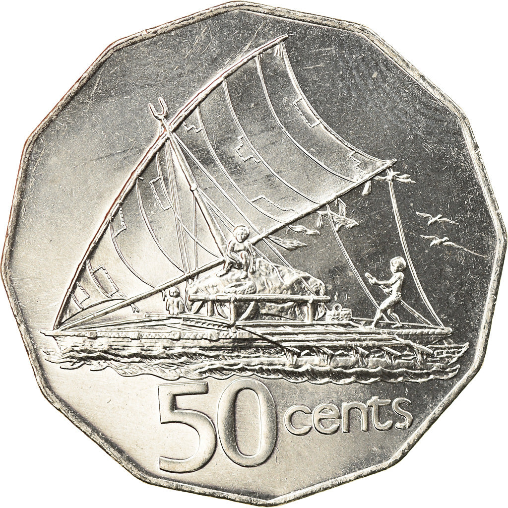 Coin, Fiji, Elizabeth II, 50 Cents, 2000, MS(63), Nickel Bonded Steel, KM:54a