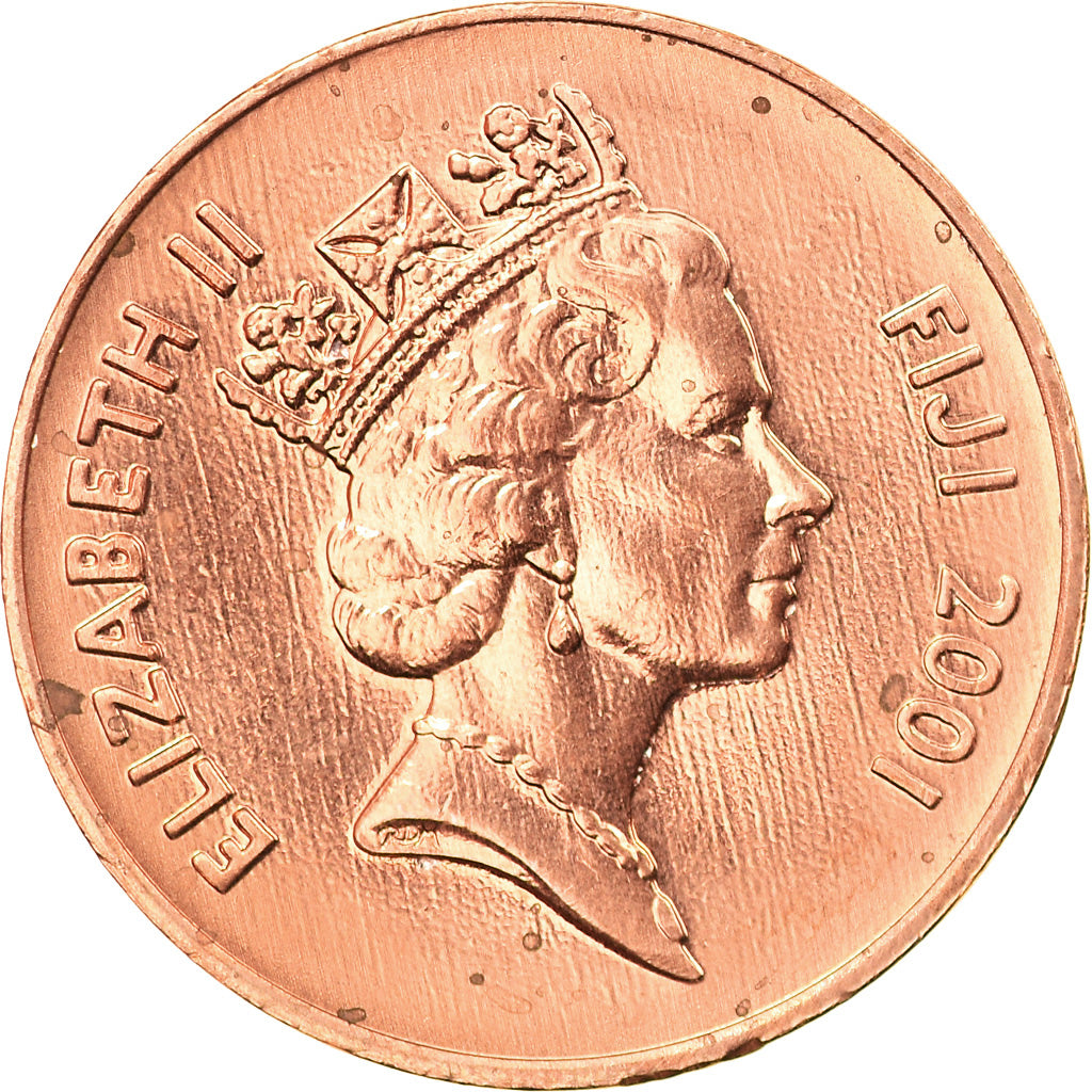 Coin, Fiji, Elizabeth II, 2 Cents, 2001, AU(50-53), Copper Plated Zinc, KM:50a