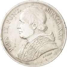 ITALIAN STATES,PAPAL STATES, Pius IX,5 Lire,1870, Roma,EF(40-45),Silver,KM 1385
