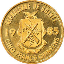 Coin, Guinea, 5 Francs, 1985, MS(63), Brass Clad Steel, KM:53