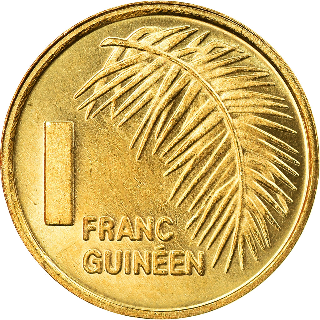 Coin, Guinea, Franc, 1985, MS(63), Brass Clad Steel, KM:56