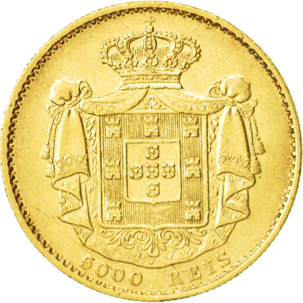 Portugal, Luiz I, 5000 Reis, 1867, SS+, Gold, KM:516