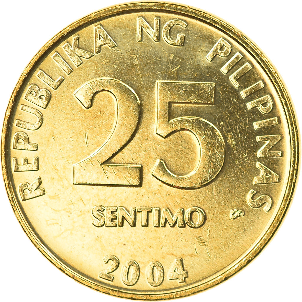 Coin, Philippines, 25 Sentimos, 2004, MS(63), Brass plated steel, KM:271a