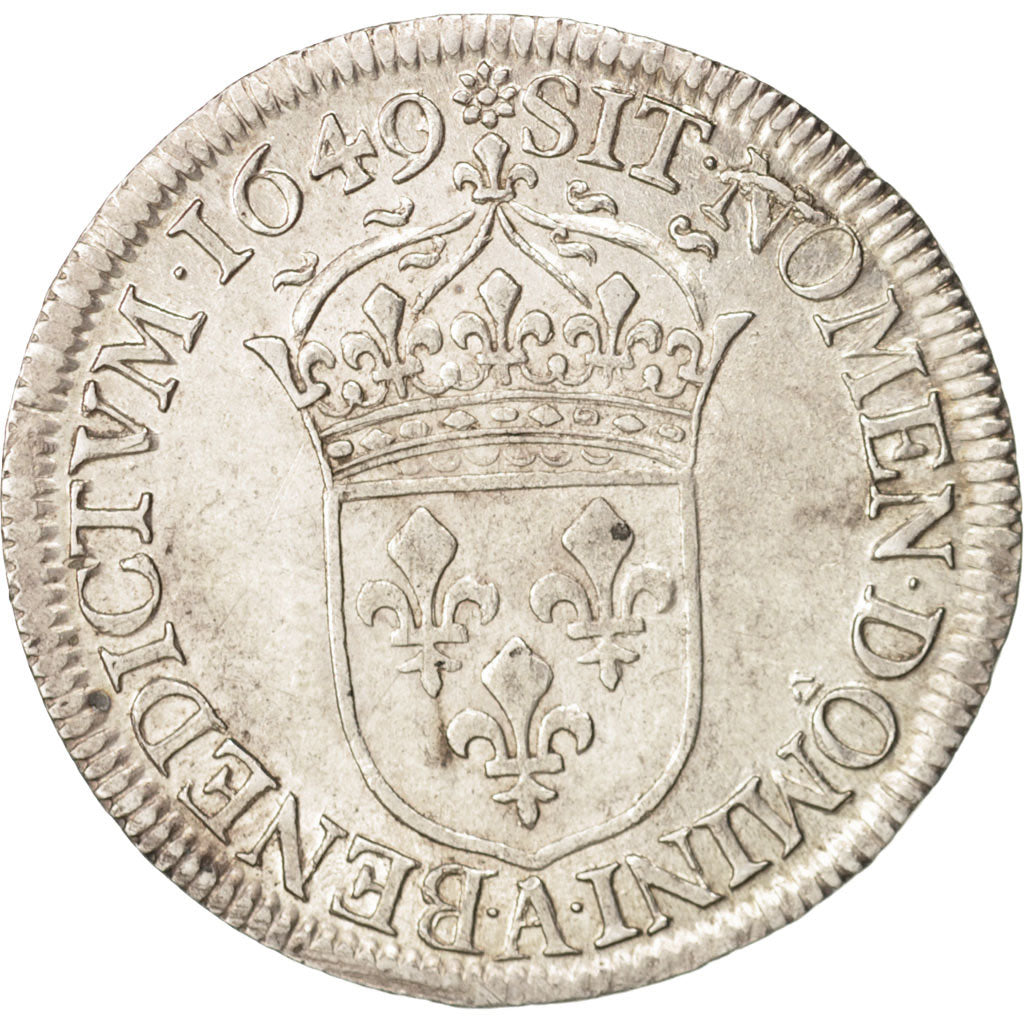 France,Louis XIV,1/2 Écu à la mèche longue,1649, Paris,AU(50-53),KM 164.1,Gad169