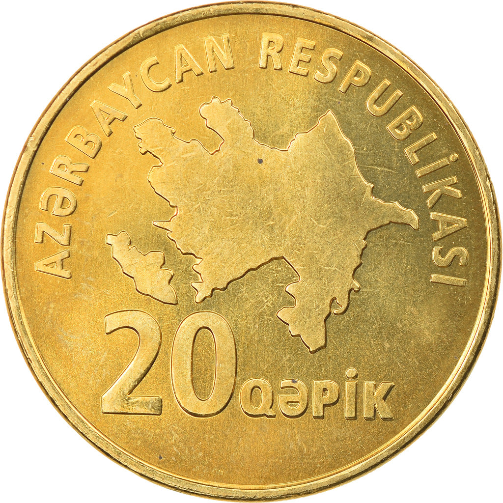 Monnaie, Azerbaïdjan, 20 Qapik, Undated (2006), SPL, Brass plated steel, KM:43