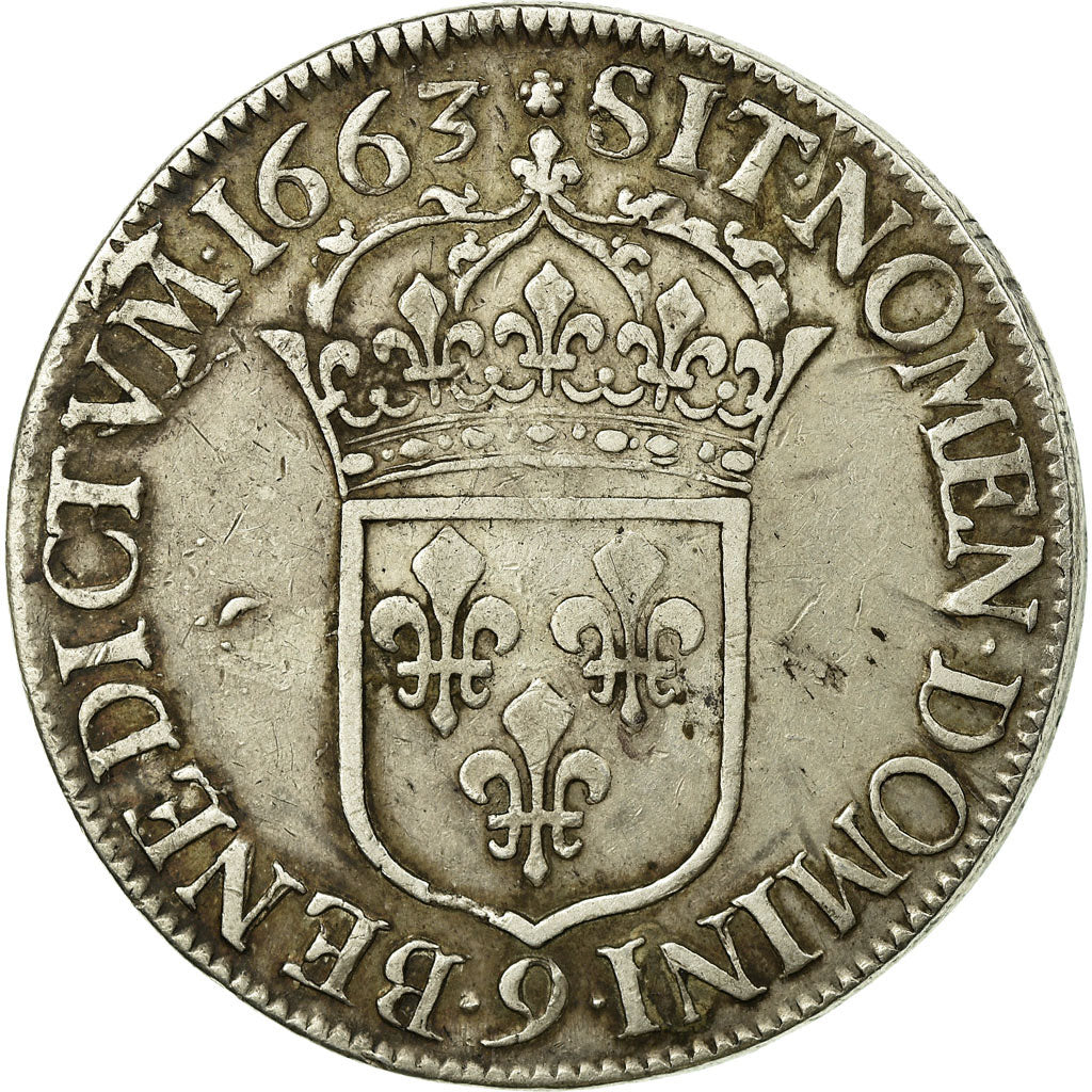Coin, France, Louis XIV, Écu au buste juvénile, Ecu, 1663, Rennes, VF(30-35)