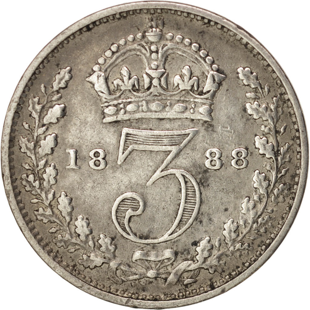 Great Britain, Victoria, 3 Pence, 1888, AU(50-53), Silver, KM:758