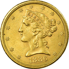 Moneda, Estados Unidos, Coronet Head, $5, Half Eagle, 1886, U.S. Mint, San