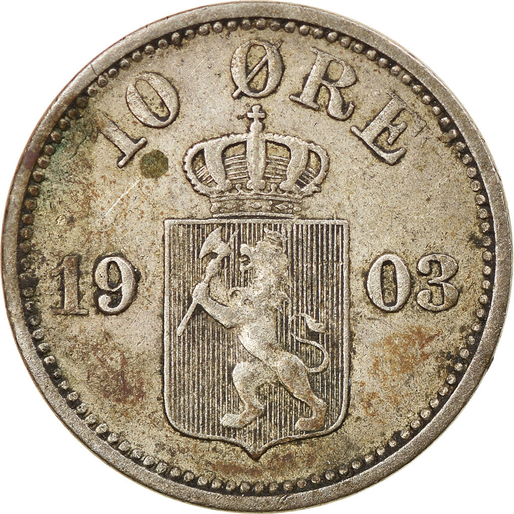 Moneda, Noruega, 10 Öre, 1903, MBC, Plata, KM:350