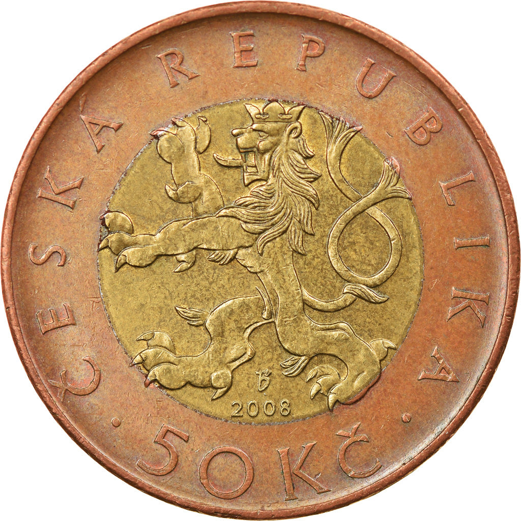 Coin, Czech Republic, 50 Korun, 2008, EF(40-45), Bi-Metallic, KM:1
