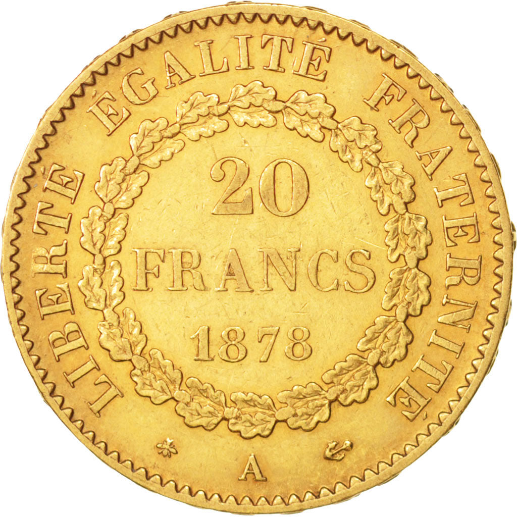 France, Génie, 20 Francs, 1878, Paris, AU(50-53), Gold, KM:825, Gadoury:1063