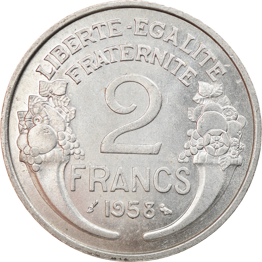 Moneta, Francia, Morlon, 2 Francs, 1958, Paris, BB+, Alluminio, KM:886a.1