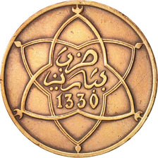 Morocco, Yusuf, 10 Mazunas, 1912, bi-Bariz, Paris, EF(40-45), Bronze, KM:29.1