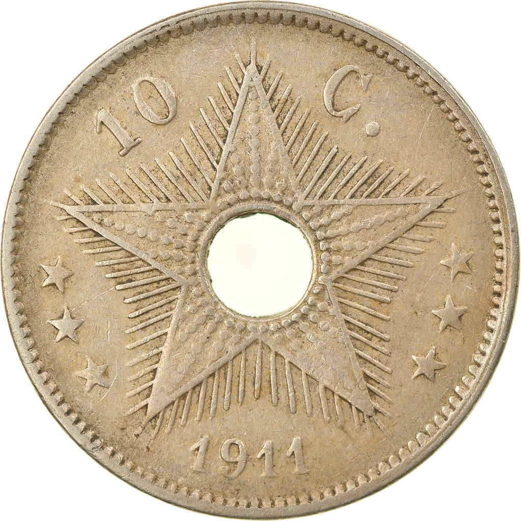 Moneta, Congo belga, 10 Centimes, 1911, Heaton, BB, Rame-nichel, KM:18