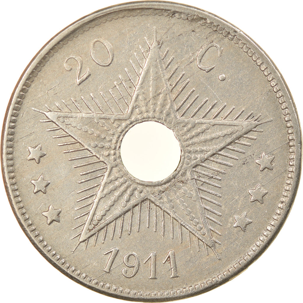 Moneta, Congo belga, 20 Centimes, 1911, BB+, Rame-nichel, KM:19
