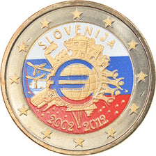 Slovenia, 2 Euro, 10 years euro, 2012, Colourized, MS(65-70), Bi-Metallic