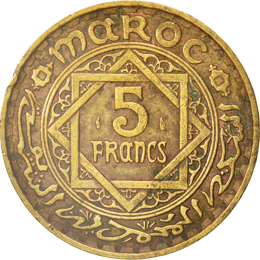 Morocco, Mohammed V, 5 Francs, 1945, Paris, EF(40-45), Aluminum-Bronze, KM:43