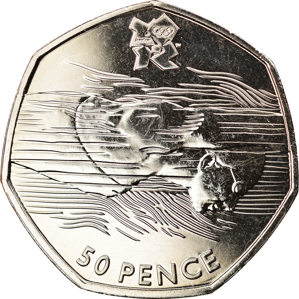 Coin, Great Britain, Elizabeth II, Aquatics, 50 Pence, 2011, British Royal Mint