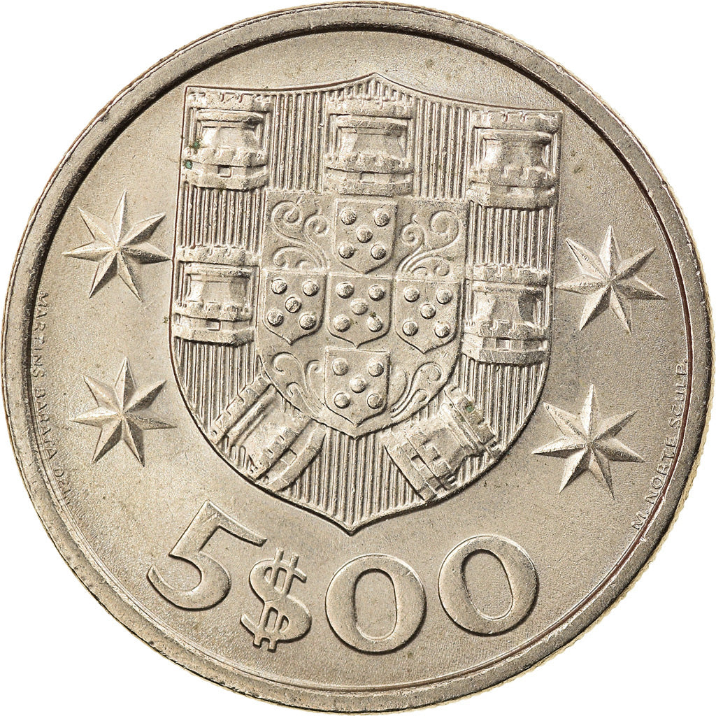 Coin, Portugal, 5 Escudos, 1983, MS(63), Copper-nickel, KM:591