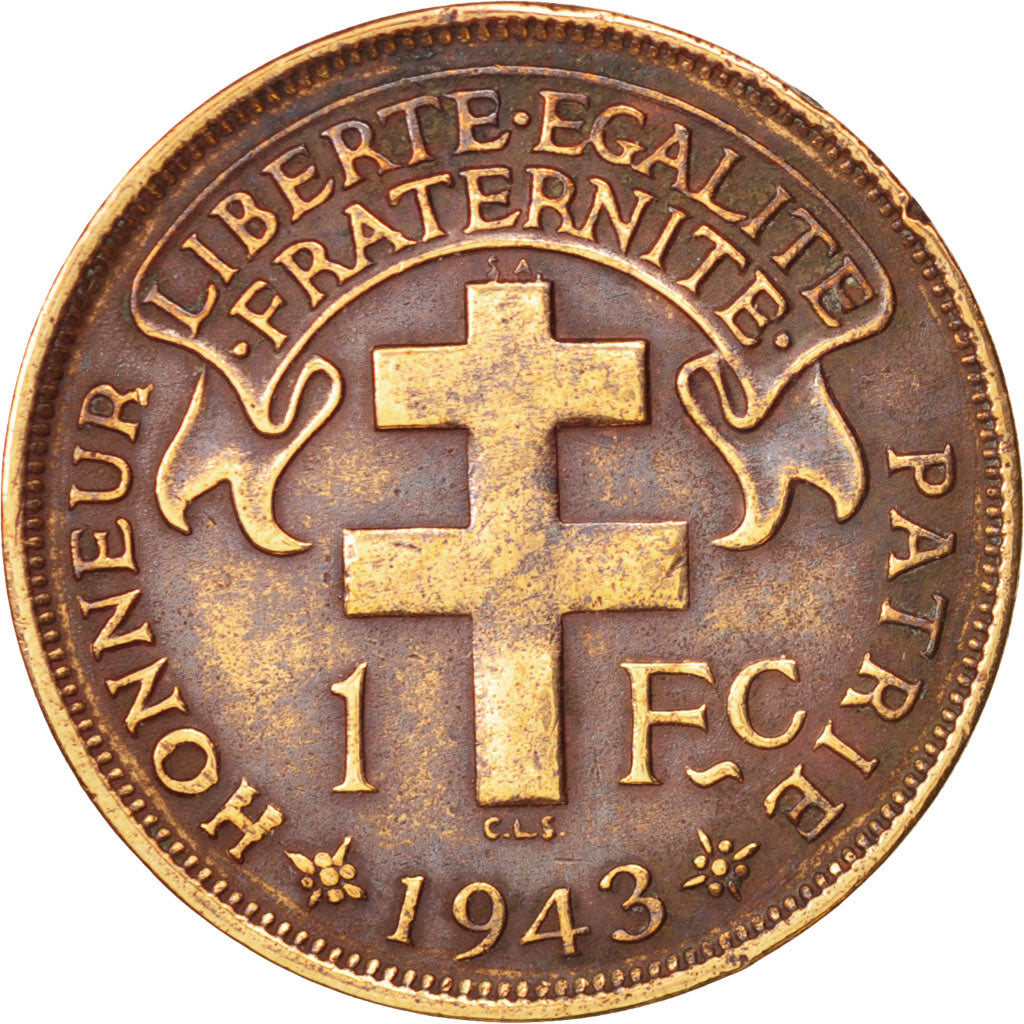 Madagascar, Franc, 1943, Pretoria, AU(50-53), Bronze, KM:2