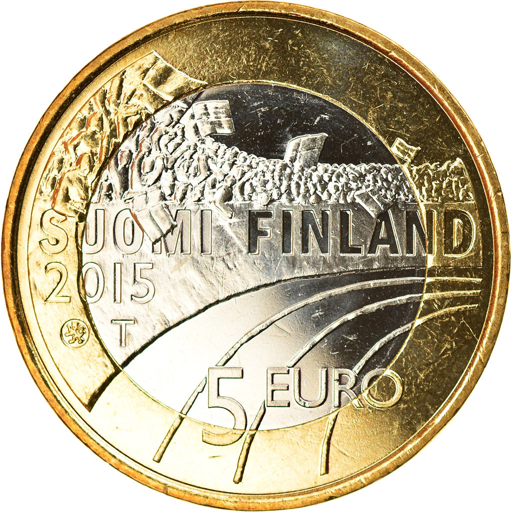 Finland, 5 Euro, Le volley-ball, 2015, Vantaa, MS(63), Bi-Metallic, KM:234