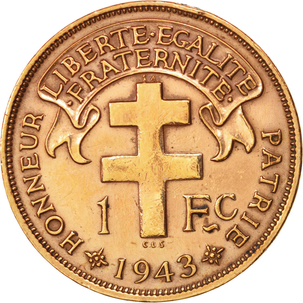 Madagascar, Franc, 1943, Pretoria, AU(50-53), Bronze, KM:2