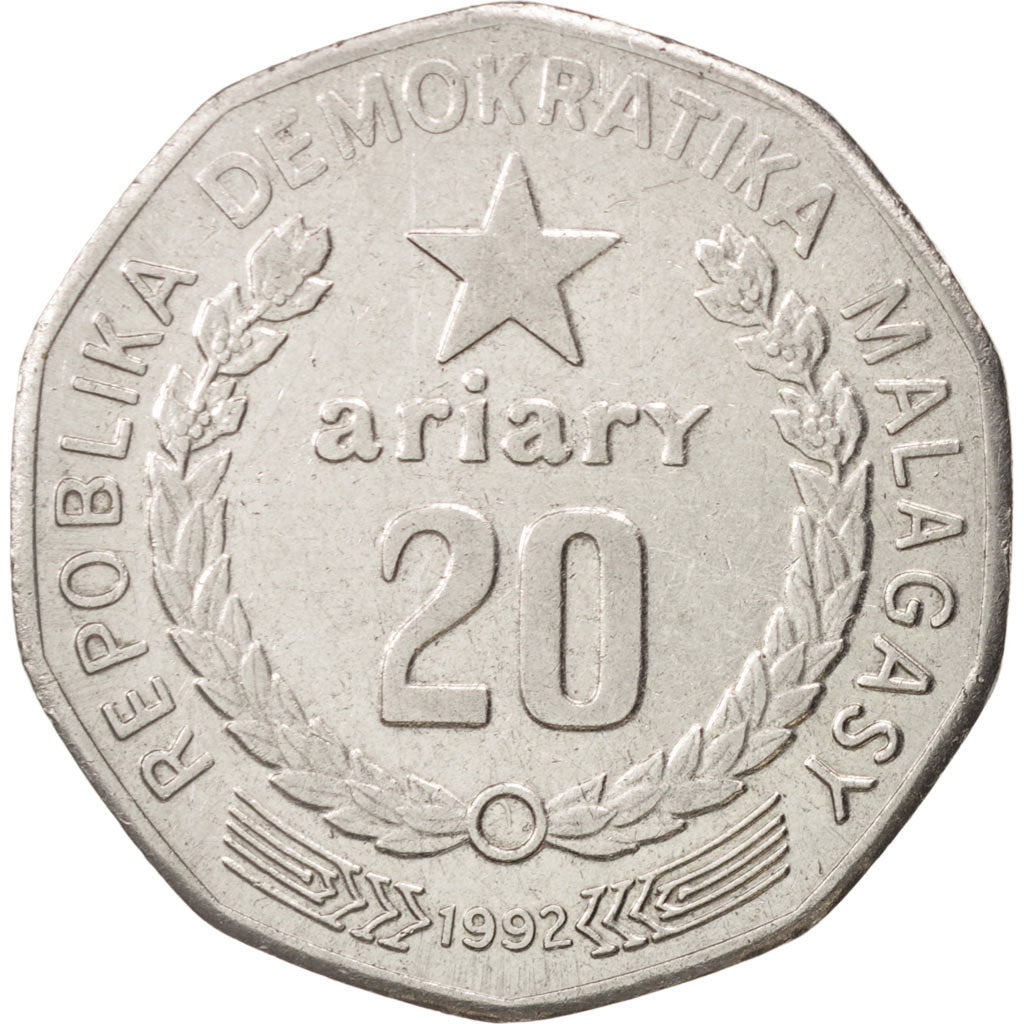 Madagascar, 20 Ariary, 1992, Royal Canadian Mint,EF(40-45),Stainless Steel,KM 19