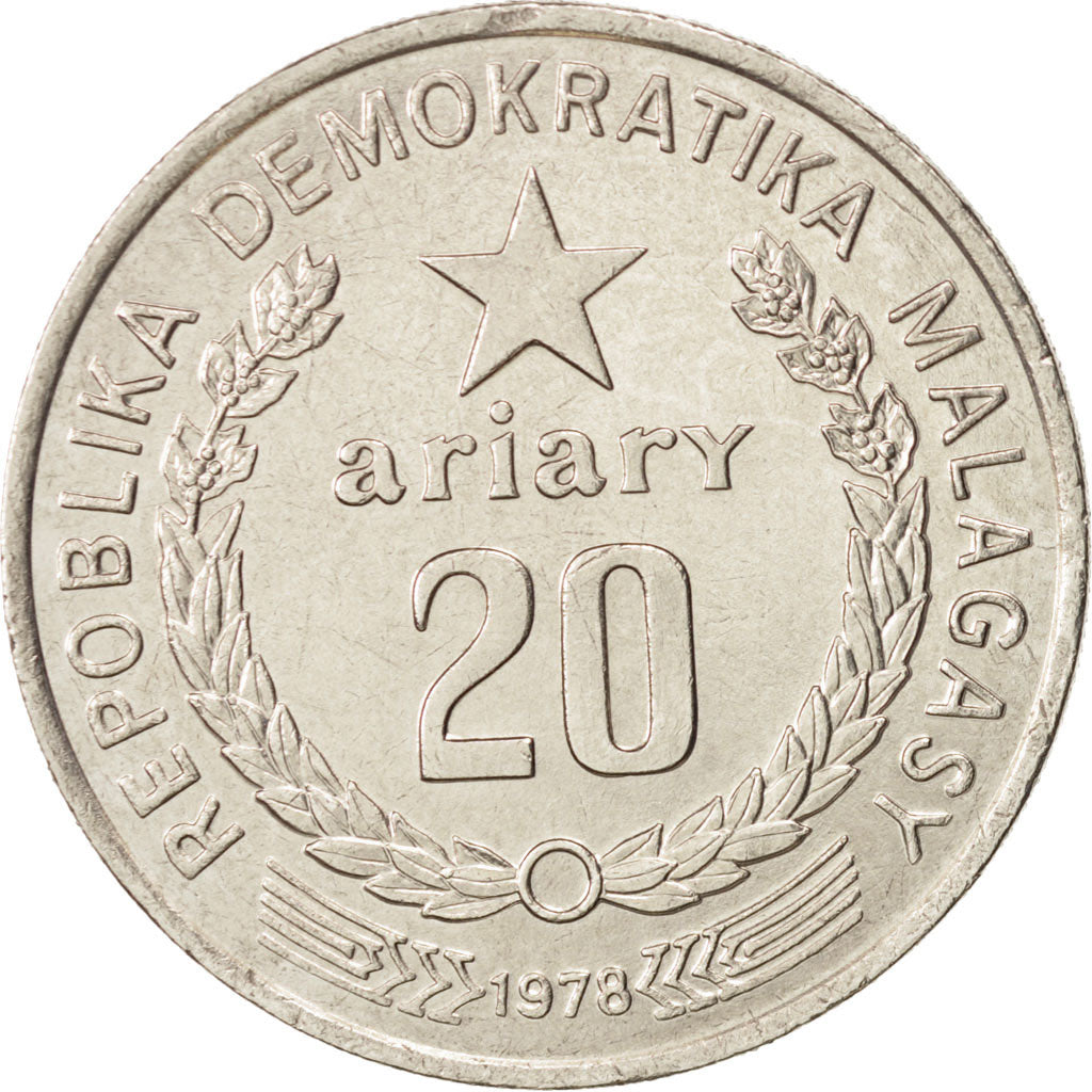 Madagascar, 20 Ariary, 1978, British Royal Mint, AU(50-53), Nickel, KM:14